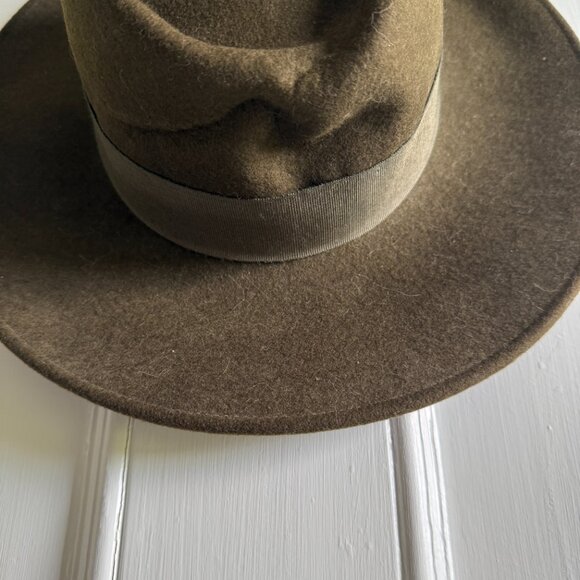 Vintage 90s Style Wool Fedora Hat - Ralph Lauren Vibes - Olive Green Wide Brim - Picture 2 of 6